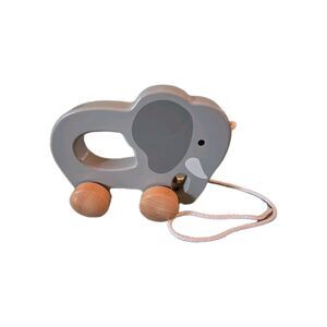 Hape: Push & Pull Elephant Gray Wooden Toy, Wooden Wheels Push-Pull-Grab 1+ Kids